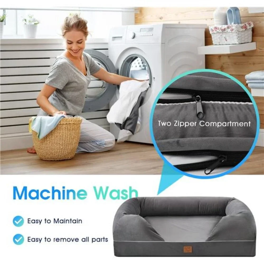 Orthopedic Dog Bed Full Memory Foam Dog Beds with Waterproof Liner Grey,36x28)